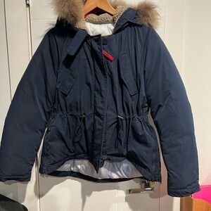 Women's Navy Ski Jacket with Fur Hood